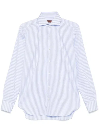 Barba Napoli Barba White Button-down Shirt With Subtle Blue Stripes