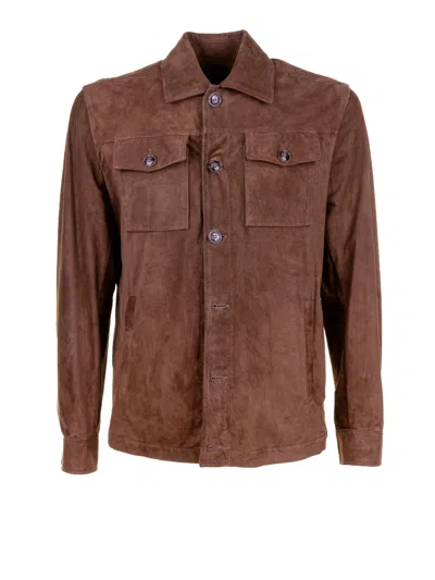 Barba Napoli Beard Brown Jacket With Buttons And Double Pocket