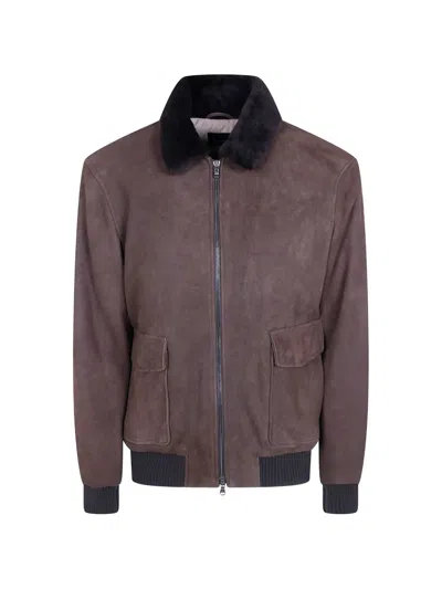 Barba Napoli Boston Shearling-collar Calf Suede Jacket In Multi