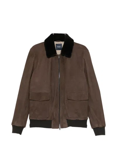 Barba Napoli Boston Shearling-collar Suede Jacket In Brown