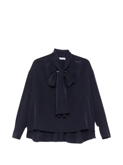 Barba Napoli Bow-neck Long-sleeve Blouse In Blue