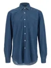 Barba Napoli Button-down Collar Long Sleeve Denim Shirt In Blue