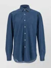 Barba Napoli Button-down Collar Long Sleeve Denim Shirt In Blue