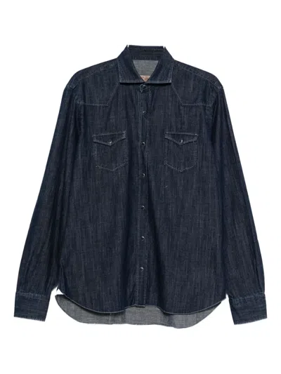 Barba Napoli Button-down Denim Shirt In Blue