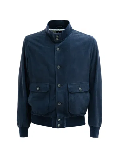 Barba Napoli Button Pocket Jacket In Blue