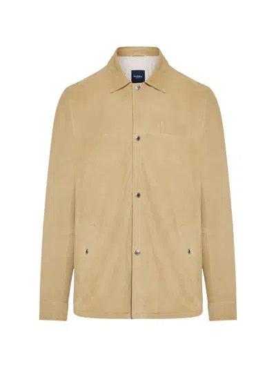 Barba Napoli Button Suede Jacket In Neutral