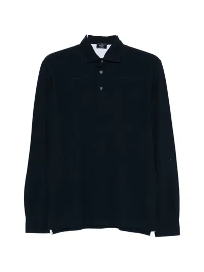 Barba Napoli Buttoned Long-sleeve Polo Shirt In Blue