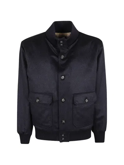 Barba Napoli Button-up Bomber Jacket In Blue