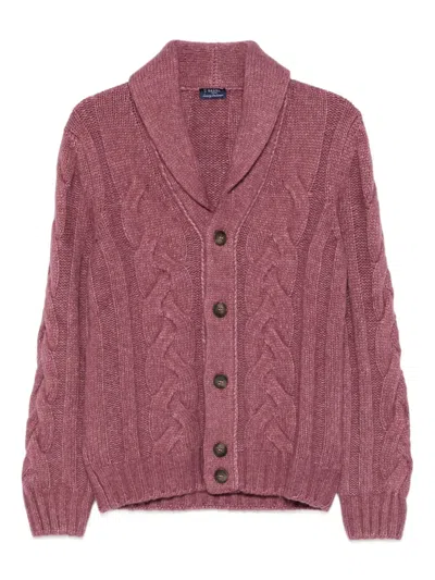 Barba Napoli Cable-knit Shawl-collar Cardigan In Pink