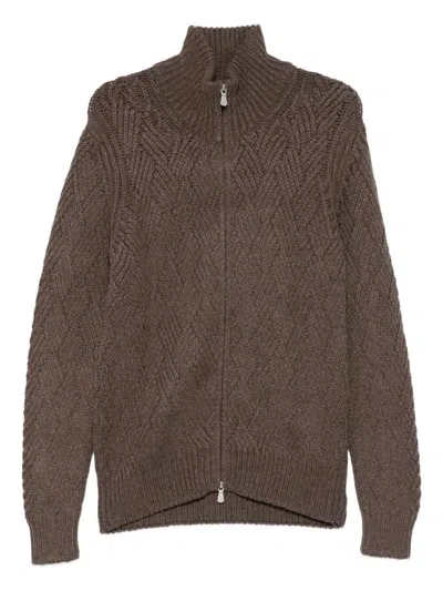 Barba Napoli Zip-up Cardigan In Brown