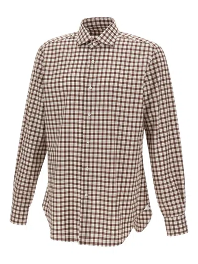 Barba Napoli Check-pattern Button Shirt In Brown