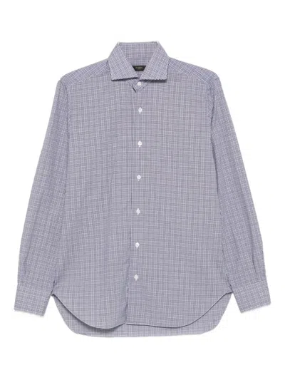 Barba Napoli Checked Cotton Shirt In Blue
