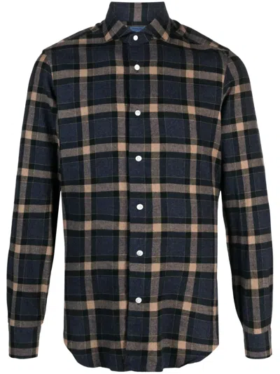 Barba Napoli Checked Long-sleeve Cotton Shirt In Brown
