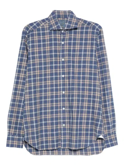 Barba Napoli Checked Long-sleeved Shirt In Blue