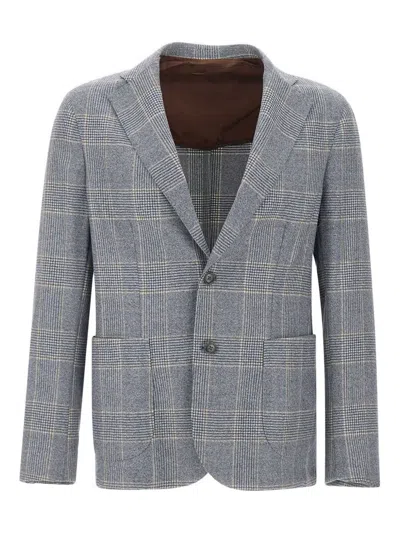 Barba Napoli Checked Two-button Blazer In Gray