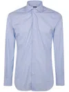 Barba Napoli Collared Shirt With Buttons And Curved Hem In Light Blue