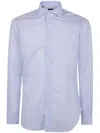 Barba Napoli Collared Shirt With Buttons And Curved Hem In Light Blue