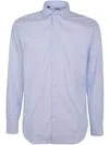 Barba Napoli Collared Shirt With Buttons And Curved Hem In Light Blue