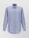 Barba Napoli Collared Shirt With Buttons And Curved Hem In Blue