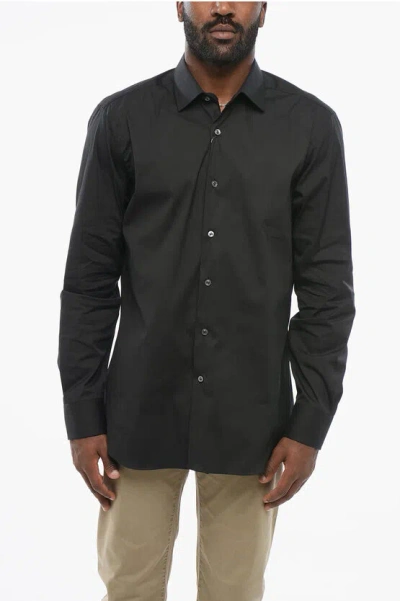 Barba Napoli Cotton Blend Shirt With Spread Collar In Black