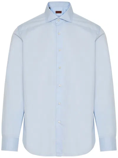 Barba Napoli Cotton Botton-up Shirt In 蓝色