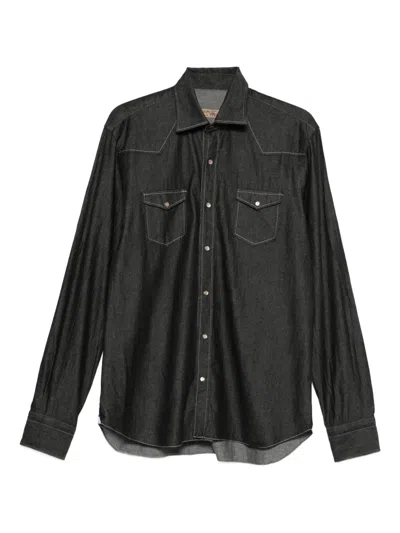 Barba Napoli Cotton Pocketed Shirt In Black
