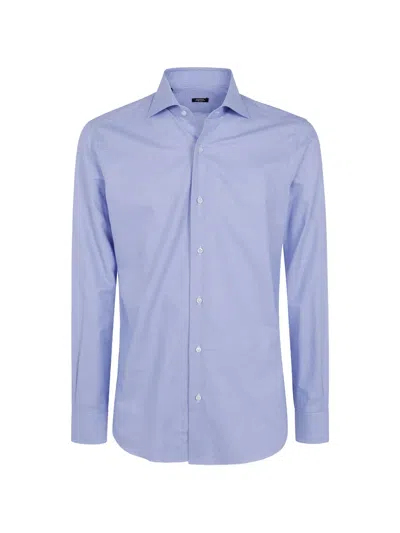 Barba Napoli Herringbone-weave Long-sleeve Shirt In Blue
