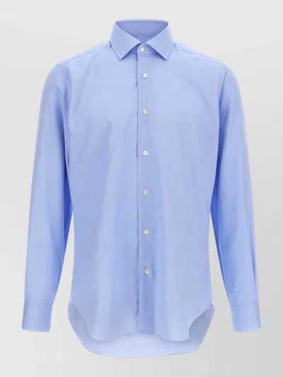 Barba Napoli Cotton Shirt Long Sleeves Buttondown Collar In Blue