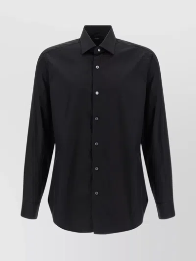 Barba Napoli Cotton Shirt With Button Cuffs And Collar In Black