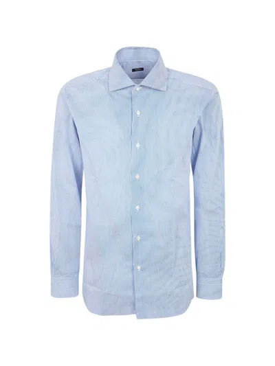 Barba Napoli Slightly Stretch Cotton Shirt With Classic Collar In Blue