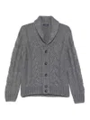 Barba Napoli Barba Cardigan With Shawl Collar In Cable Knit In Gray