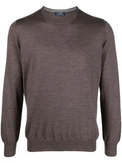 Barba Napoli Crew-neck Fine-knit Jumper In Brown