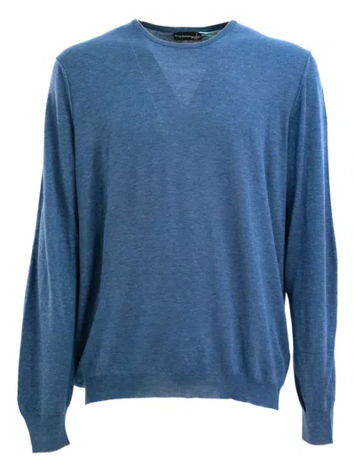Barba Napoli Crew-neck Silk Sweater In Blue