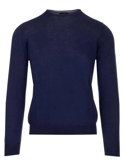 Barba Napoli Crewneck Knitted Long-sleeved Jumper In Blue
