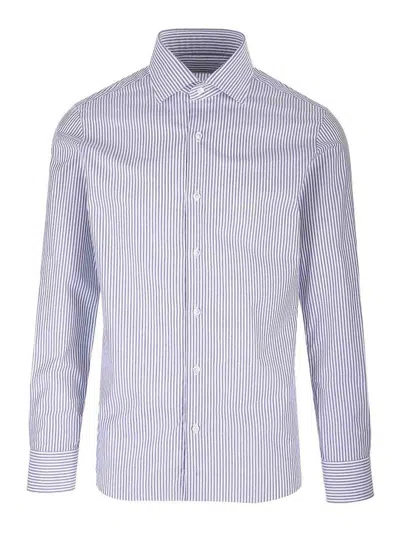 Barba Napoli Barba Pinstriped Long-sleeved Shirt In White