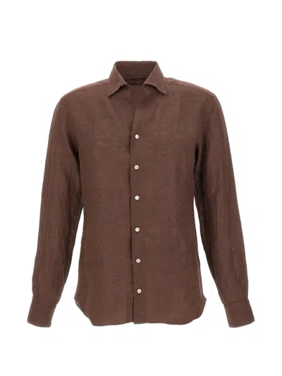 Barba Napoli Culto Linen Shirt In Brown