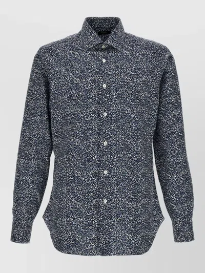Barba Napoli Culto Printed Cotton Long-sleeve Shirt In Blue