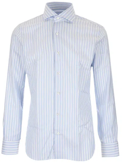 Barba Napoli Culto Striped Shirt White And Blue In Light Blue