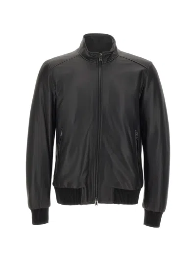 Barba Napoli Dakota Leather Jacket In Black