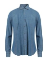 Barba Napoli Dandy Life Man Denim Shirt Blue Size 16 ½ Cotton In Blue