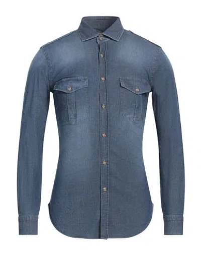 Barba Napoli Dandy Life Man Denim Shirt Blue Size 16 ½ Cotton In Animal Print