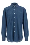 Barba Napoli Button-down Collar Long Sleeve Denim Shirt In Blue