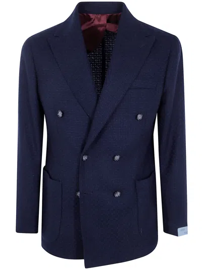 Barba Napoli Bactive Double-breasted Check Blazer In Blue