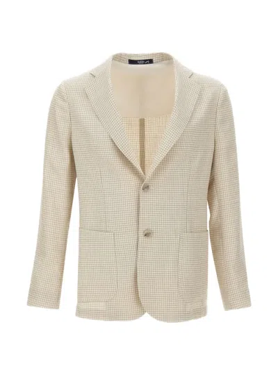Barba Napoli Easy J Mono Houndstooth Buttoned Blazer In Neutral