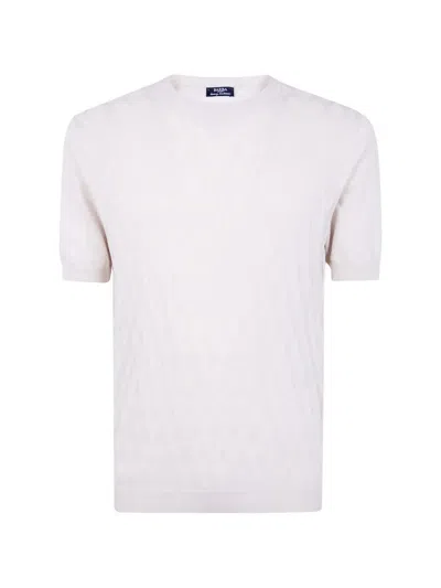 Barba Napoli Embroidered Fancy Round Neck Sweater In White