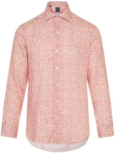 Barba Napoli Floral-print Linen Shirt In Red
