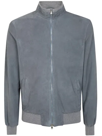 Barba Napoli "fox" Leather Sport Jacket In Gray