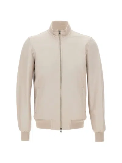 Barba Napoli Fox Ribbed Leather Jacket In Neutral