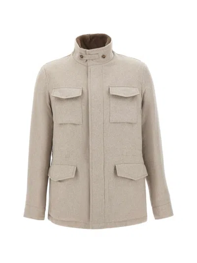 Barba Napoli Fur-collar Four-pocket Jacket In Neutral
