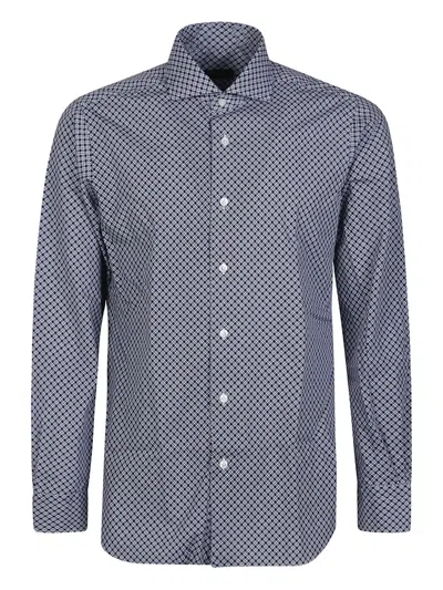 Barba Napoli Geometric Patterned Cotton Neck Shirt In Multi